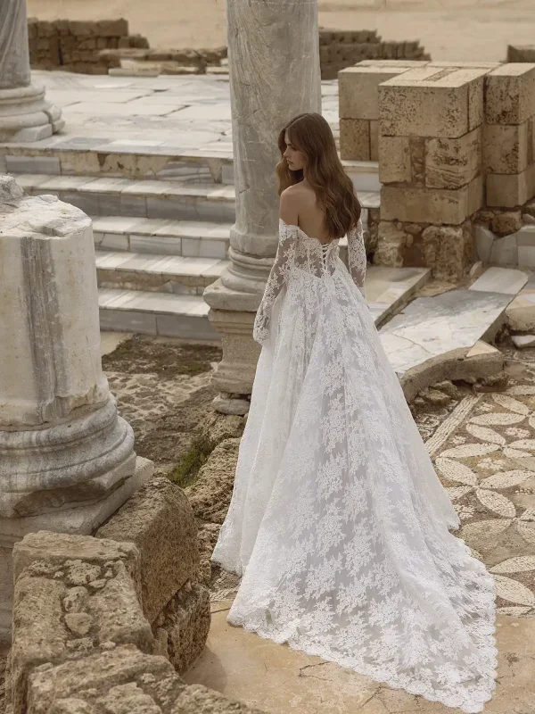 Plus-Size Romantic Off-the-Shoulder Long Sleeve Lace A-Line Gown by Love by Pnina Tornai - Image 4