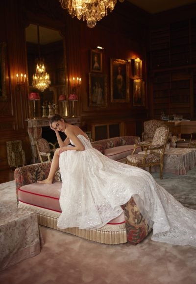 Chic And Feminine Embellished Lace Basque-Waist Ball Gown by Netta BenShabu Elite Couture - Image 2