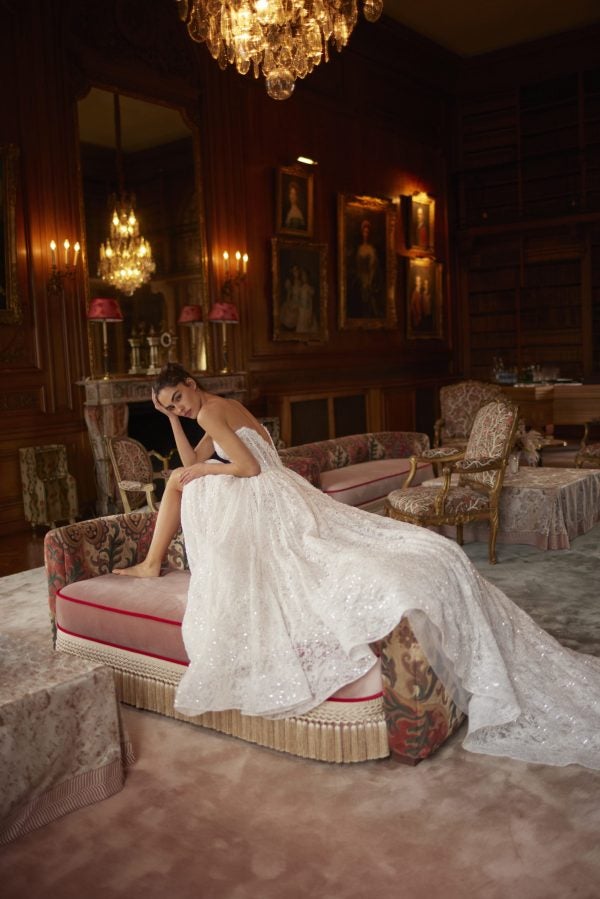 Chic And Feminine Embellished Lace Basque-Waist Ball Gown by Netta BenShabu Elite Couture - Image 2