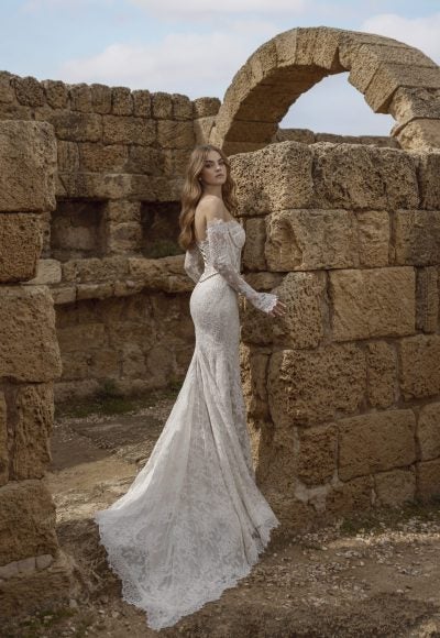 Plus-Size Off-The-Shoulder Long Sleeve Lace Fit-And-Flare Wedding Dress With Corset by Love by Pnina Tornai - Image 3