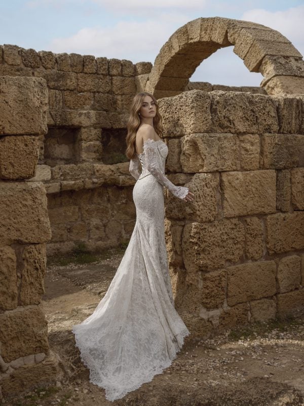 Plus-Size Off-The-Shoulder Long Sleeve Lace Fit-And-Flare Wedding Dress With Corset by Love by Pnina Tornai - Image 3