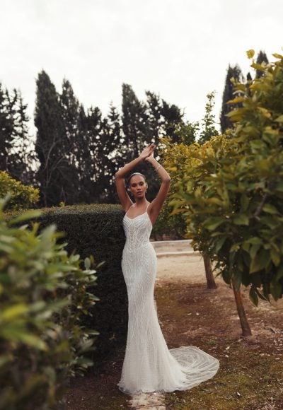 Glamorous Pearl-Embellished Sheath Wedding Dress by Love by Pnina Tornai