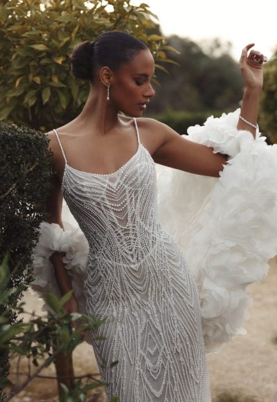 Glamorous Pearl-Embellished Sheath Wedding Dress by Love by Pnina Tornai - Image 2