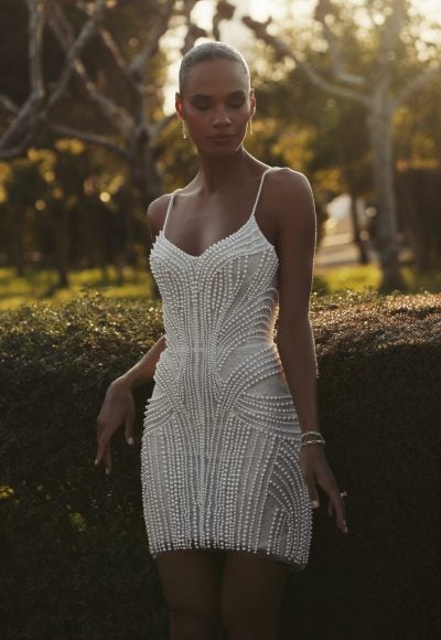Pearl-Embellished Bridal Mini Dress by Love by Pnina Tornai