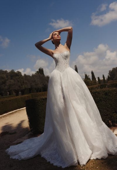 Plus-Size Basque-Waist Lace Ball Gown With Water Crystal Embellishment by Love by Pnina Tornai