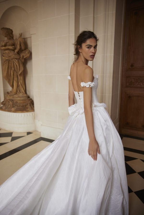 Timeless And Sophisticated Basque-Waist Silk A-Line Wedding Dress by Netta BenShabu Elite Couture - Image 2