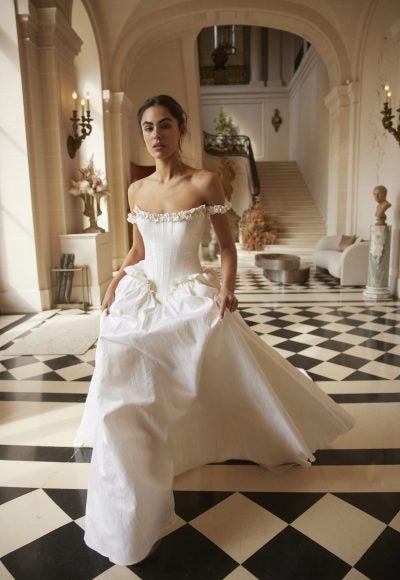 Timeless And Sophisticated Basque-Waist Silk A-Line Wedding Dress by Netta BenShabu Elite Couture