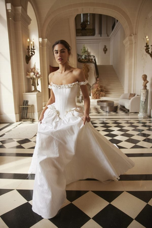 Timeless And Sophisticated Basque-Waist Silk A-Line Wedding Dress by Netta BenShabu Elite Couture - Image 1