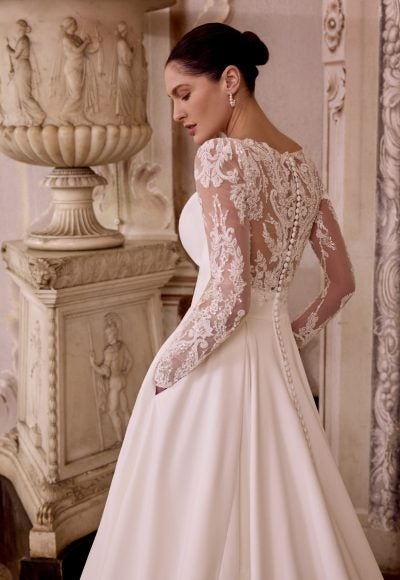 Plus-Size Classic Satin A-Line Wedding Dress With Illusion Sleeves by Justin Alexander - Image 4