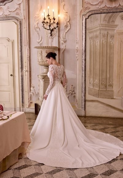 Plus-Size Classic Satin A-Line Wedding Dress With Illusion Sleeves by Justin Alexander - Image 3