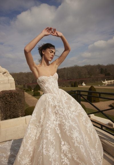 Shimmering Lace Basque-Waist Ball Gown by Netta BenShabu Elite Couture