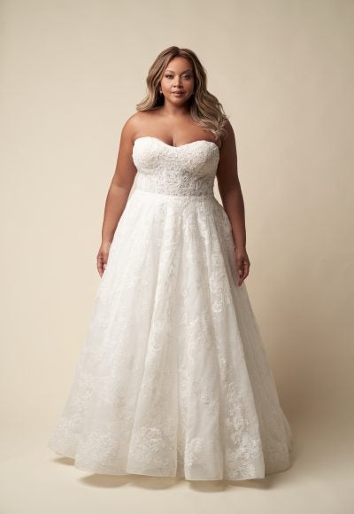 Plus-Size Embellished Lace Ball Gown With Buttons by Allure Bridals