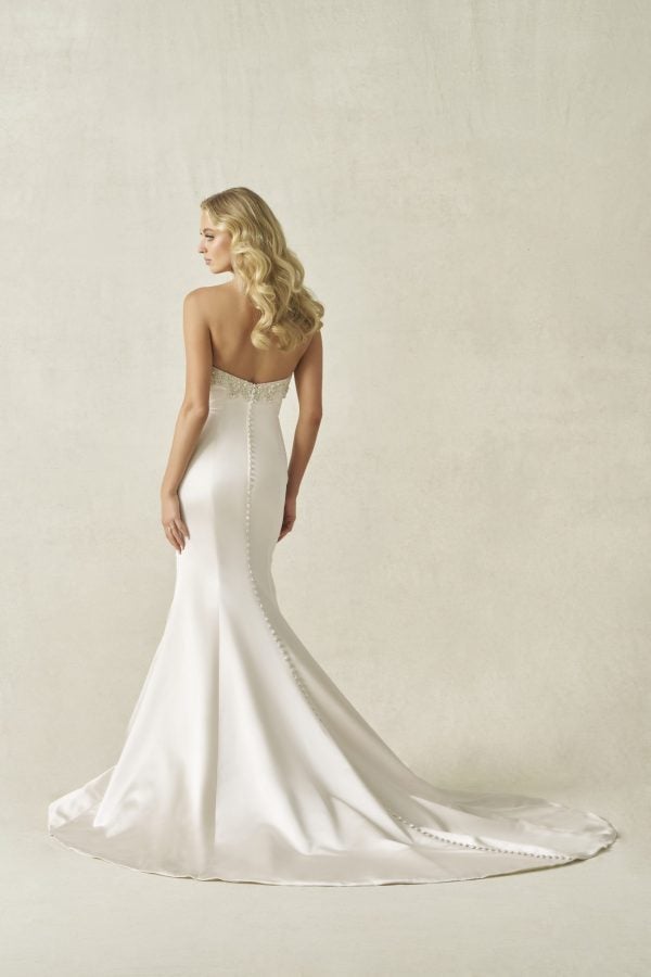 Plus-Size Sleek Embellished Satin Fit-And-Flare Wedding Dress With Buttons by Allure Bridals - Image 3