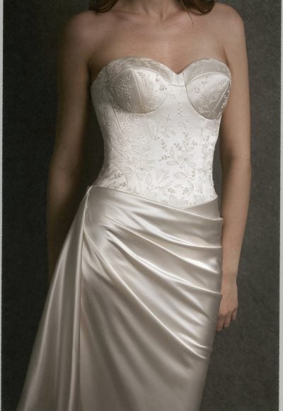 Chic And Sculptural Embroidered-Silk Sheath Wedding Dress With Neck Scarf by Enaura Bridal - Image 3