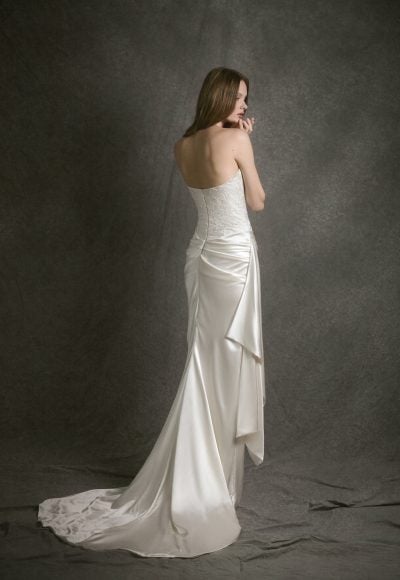 Chic And Sculptural Embroidered-Silk Sheath Wedding Dress With Neck Scarf by Enaura Bridal - Image 4