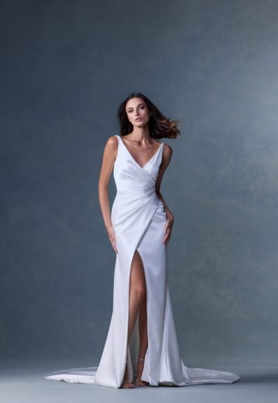 Chic And Simple V-Neck Silk Sheath Wedding Dress With Open Back by Heritage by Ines Di Santo
