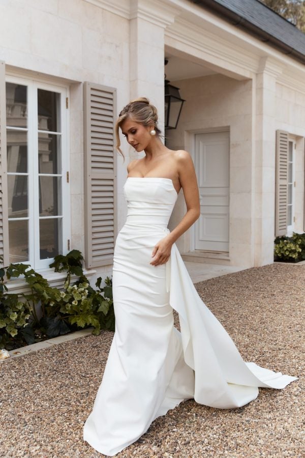 Chic And Simple Fit-And-Flare Wedding Dress With Detachable Train by Jane Hill - Image 1