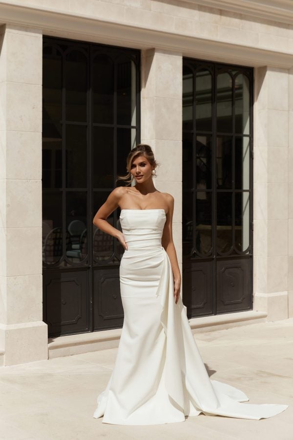 Chic And Simple Fit-And-Flare Wedding Dress With Detachable Train by Jane Hill - Image 3
