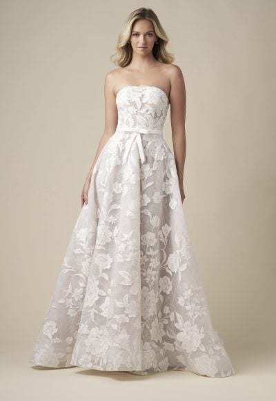 Romantic Floral Lace A-Line Wedding Dress With Bow by Danielle Caprese