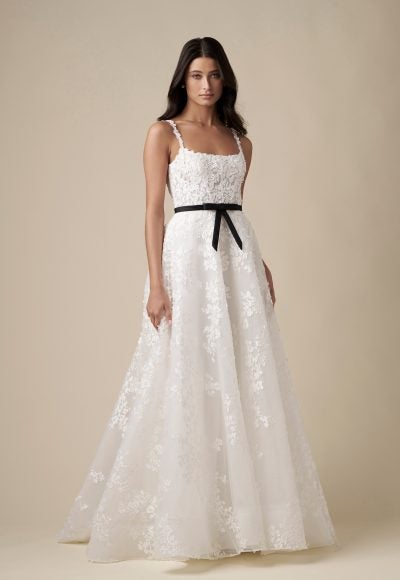 Romantic And Modern Square-Neck Floral A-Line Wedding Dress by Danielle Caprese