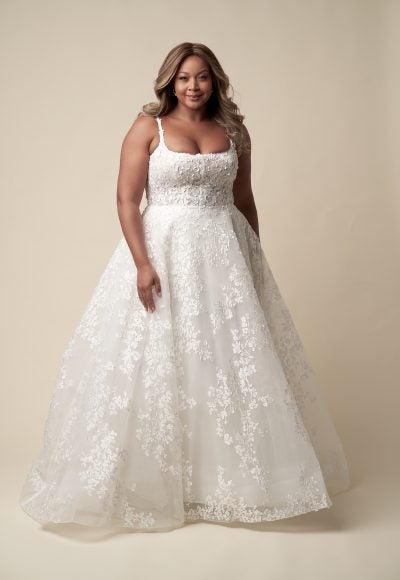 Plus-Size Modern And Romantic Square-Neck Floral A-Line Wedding Dress by Danielle Caprese