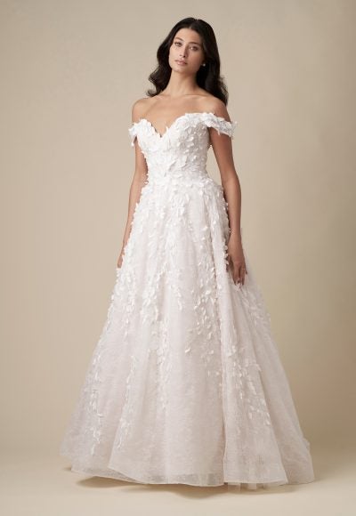 Modern Off-The-Shoulder Floral Ball Gown With Buttons by Danielle Caprese