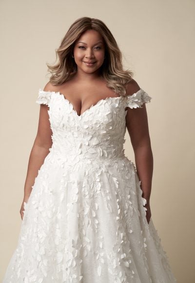 Plus-Size Modern Off-The-Shoulder Floral Ball Gown With Buttons by Danielle Caprese - Image 2