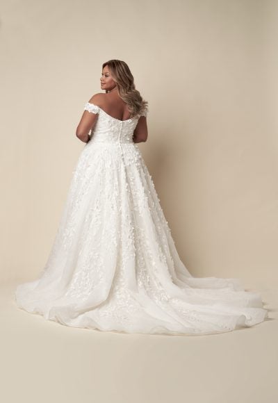 Plus-Size Modern Off-The-Shoulder Floral Ball Gown With Buttons by Danielle Caprese - Image 3