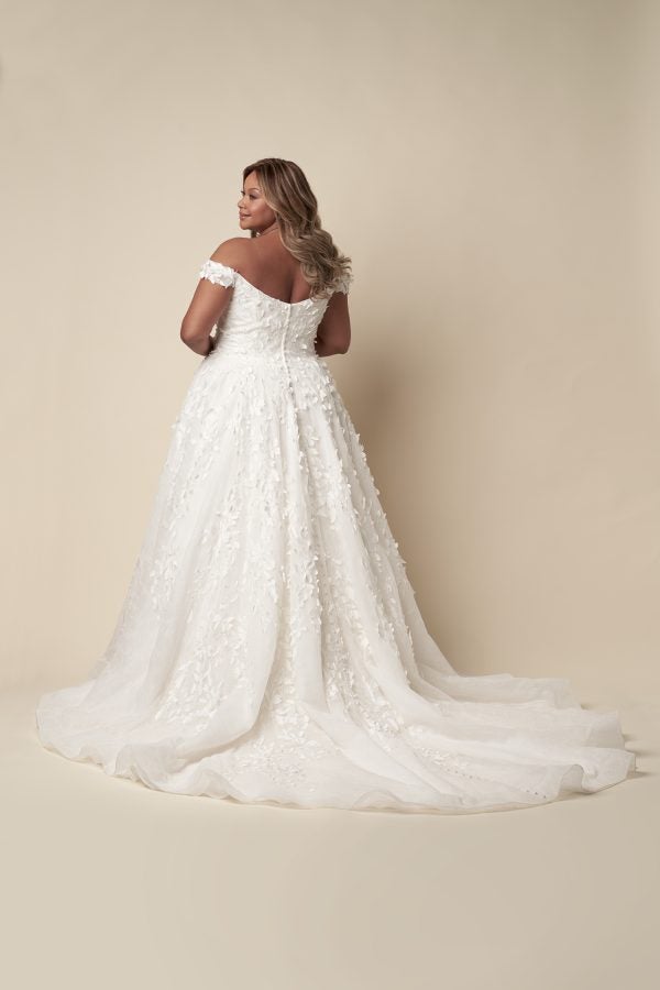 Plus-Size Modern Off-The-Shoulder Floral Ball Gown With Buttons by Danielle Caprese - Image 3