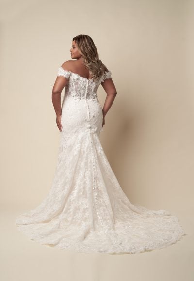 Plus-Size Off-The-Shoulder Floral Fit-And-Flare Wedding Dress With Buttons by Danielle Caprese - Image 3