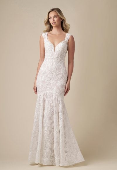 Romantic And Sexy Floral-Embroidered Fit-And-Flare Wedding Dress With Open Back by Danielle Caprese