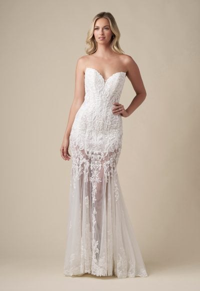 Unique And Glamorous Beaded Lace Fit-And-Flare Wedding Dress by Danielle Caprese