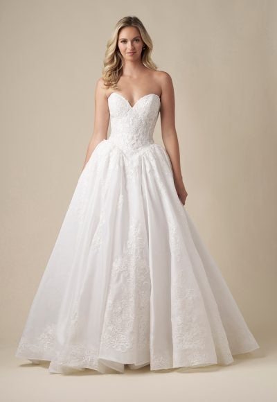 Regal And Romantic Strapless Lace Ball Gown With Buttons by Danielle Caprese