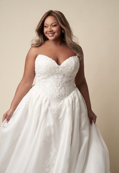 Plus-Size Regal And Romantic Strapless Lace Ball Gown With Buttons by Danielle Caprese - Image 2
