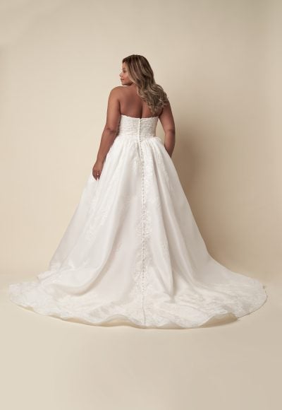 Plus-Size Regal And Romantic Strapless Lace Ball Gown With Buttons by Danielle Caprese - Image 3