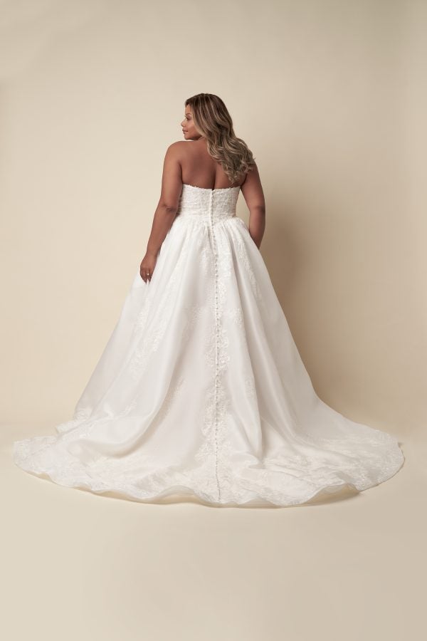 Plus-Size Regal And Romantic Strapless Lace Ball Gown With Buttons by Danielle Caprese - Image 3