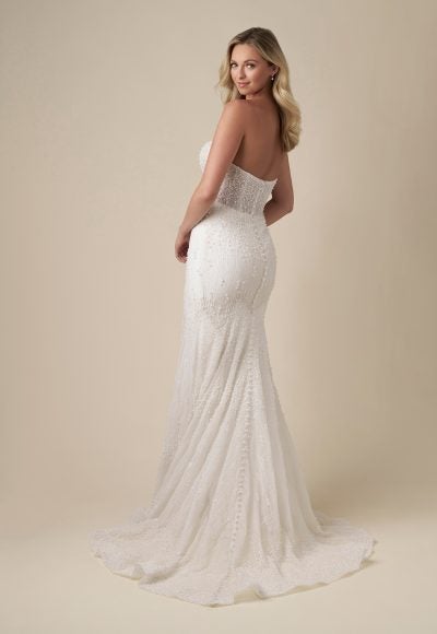 Chic Pearl-Adorned Sheath Wedding Dress With Tulle Overskirt by Danielle Caprese - Image 5