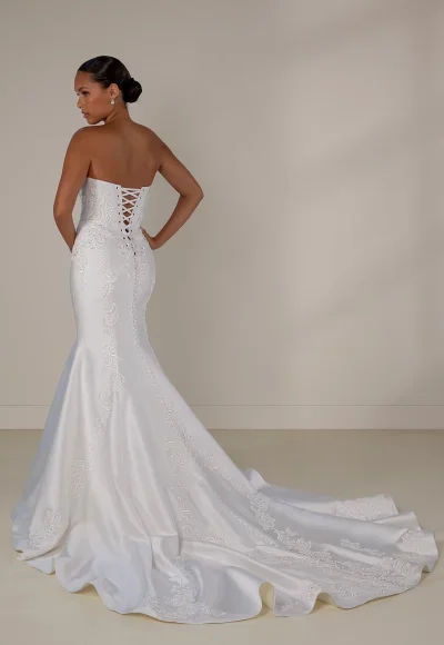 Plus-Size Regal And Dramatic Embellished Lace Silk Fit-And-Flare Wedding Dress With Overskirt by Martina Liana Luxe - Image 4