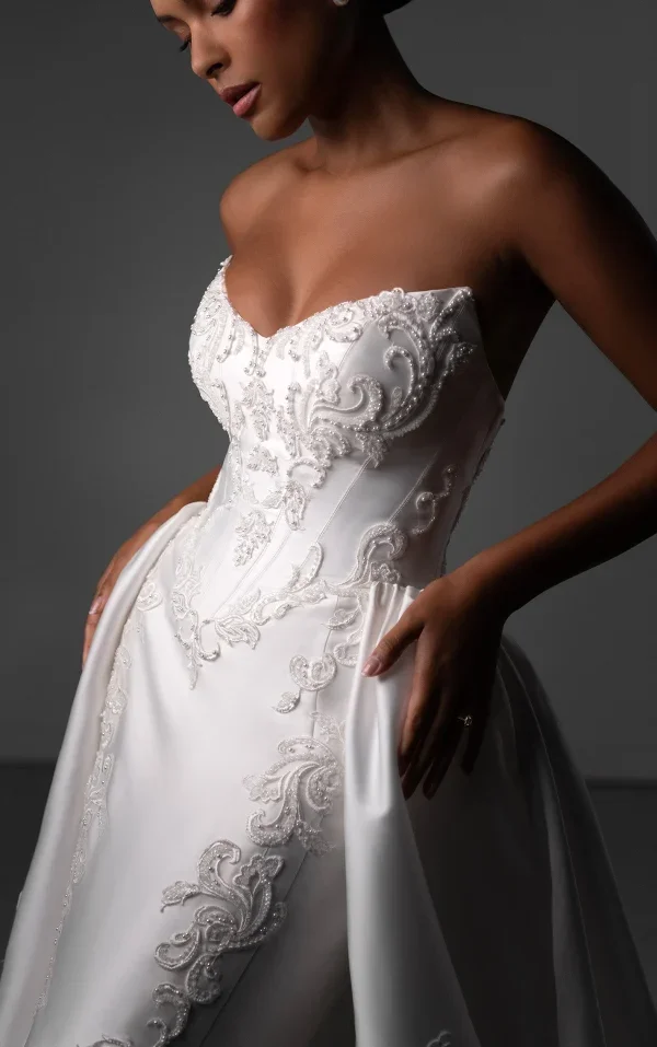 Plus-Size Regal And Dramatic Embellished Lace Silk Fit-And-Flare Wedding Dress With Overskirt by Martina Liana Luxe - Image 3