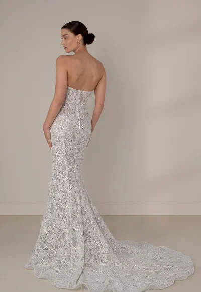 Embellished Lace Sheath Wedding Dress With Detachable Shawl And Overskirt by Martina Liana Luxe - Image 5