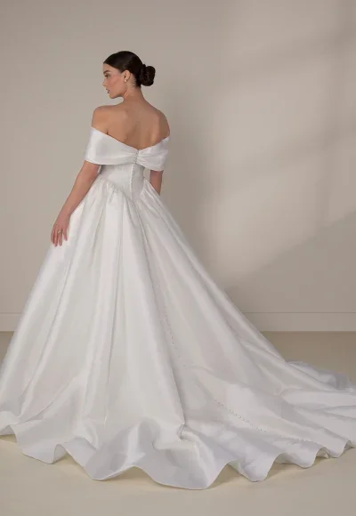Chic And Classic Off-The-Shoulder Silk Ball Gown With Bows by Martina Liana Luxe - Image 3