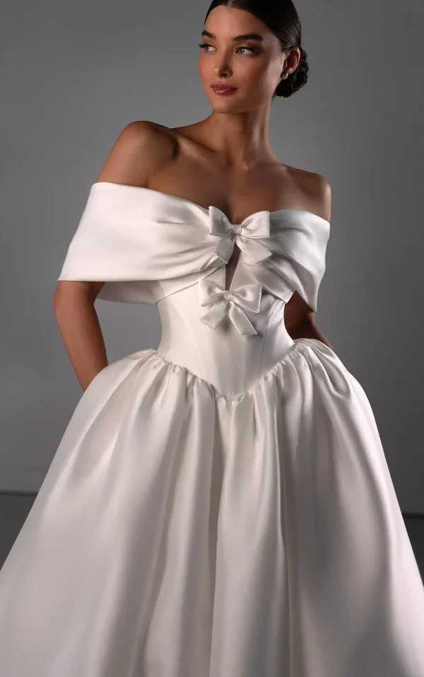 Chic And Classic Off-The-Shoulder Silk Ball Gown With Bows by Martina Liana Luxe - Image 2