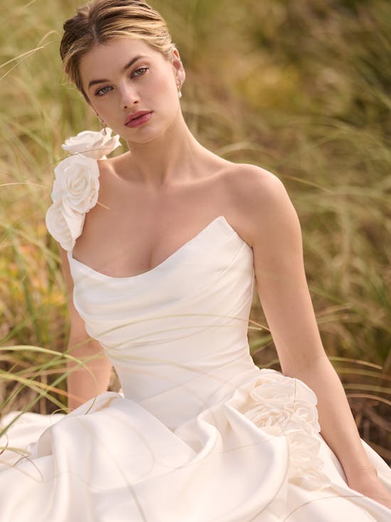 Plus-Size Dramatic And Romantic 3D Floral Satin Ball Gown With Buttons by Maggie Sottero - Image 1