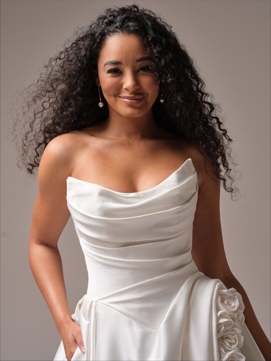 Plus-Size Dramatic And Romantic 3D Floral Satin Ball Gown With Buttons by Maggie Sottero - Image 2