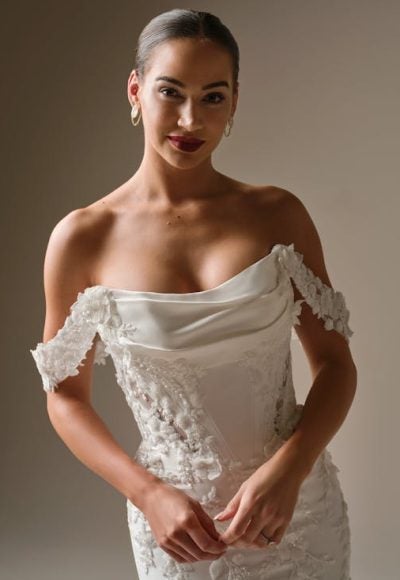 Modern And Romantic Embellished Satin Fit-And-Flare Wedding Dress With Detachable Accessories by Maggie Sottero - Image 3
