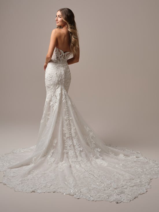 Romantic And Feminine Embellished Lace Fit-And-Flare Wedding Dress With Buttons by Maggie Sottero - Image 3