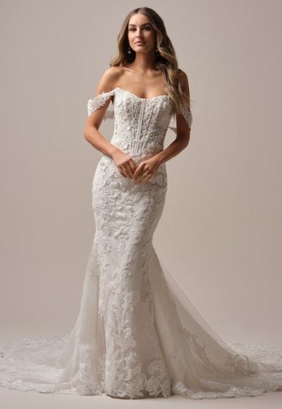Romantic And Feminine Embellished Lace Fit-And-Flare Wedding Dress With Buttons by Maggie Sottero