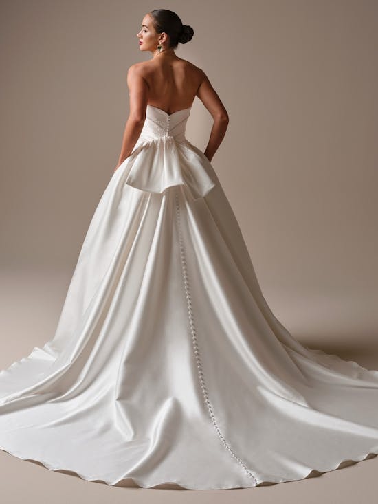 Chic And Modern Pearl-Adorned A-Line Wedding Dress With Buttons And Slit by Maggie Sottero - Image 4