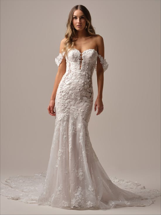 Strapless Floral-Embroidered Fit-And-Flare Wedding Dress With Buttons by Maggie Sottero - Image 3