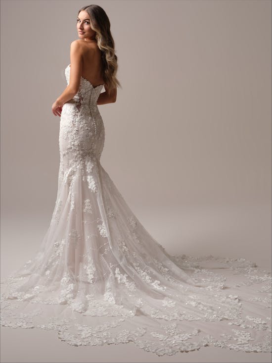 Strapless Floral-Embroidered Fit-And-Flare Wedding Dress With Buttons by Maggie Sottero - Image 2